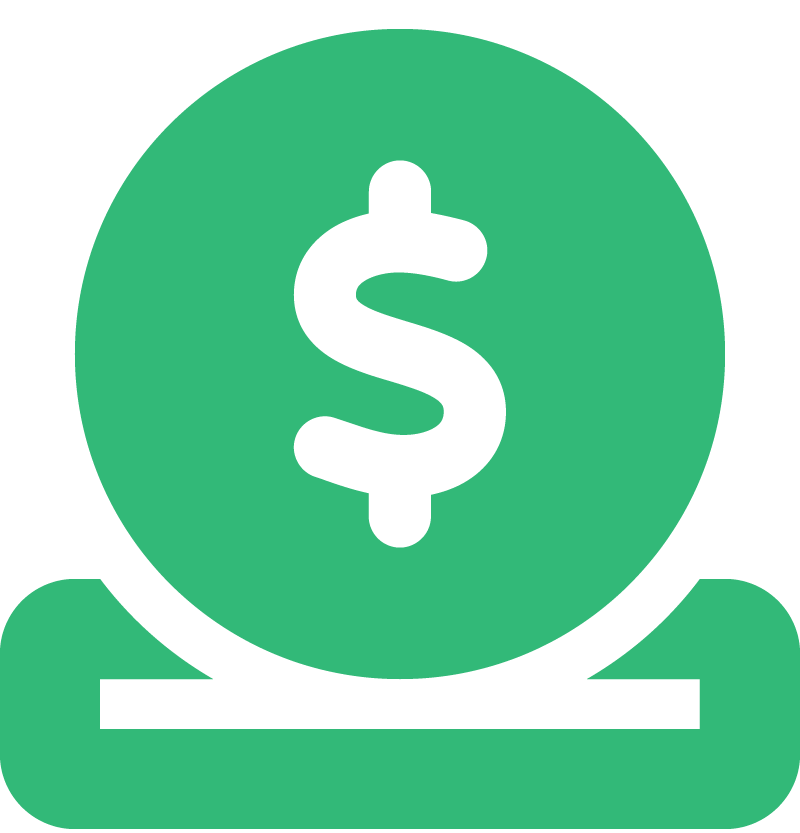 Graphic of a coin going into a donation box.