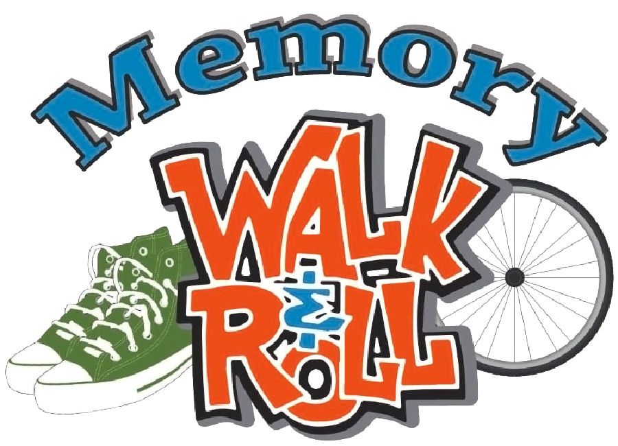 Graphic of Memory Walk & Roll (with a faded background image of people participating at a Walk & Roll event).