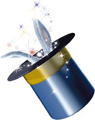 Graphic of rabbit ears coming out of a magician's hat. Graphic of rabbit ears coming out of a magician's hat.